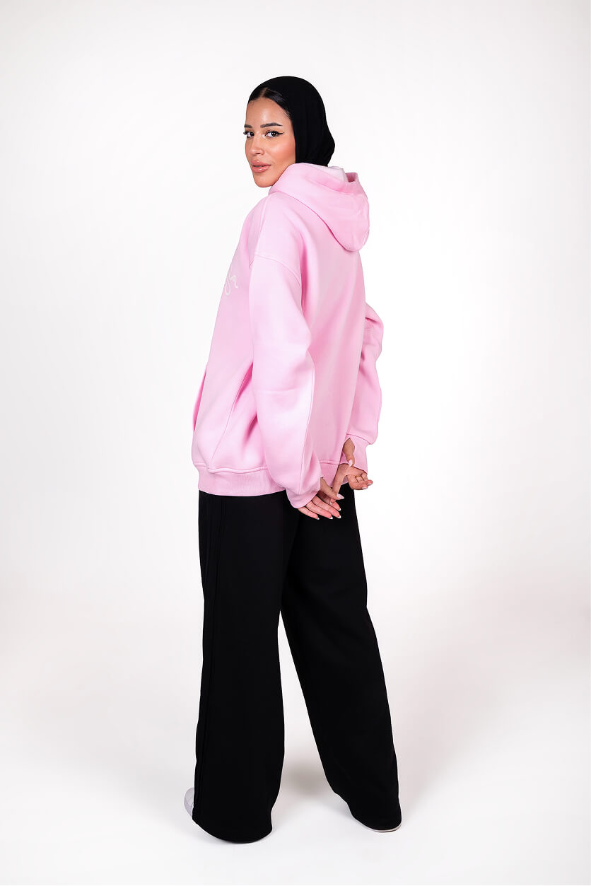 Pink Padded Hoodie Thumbhole Sleeve