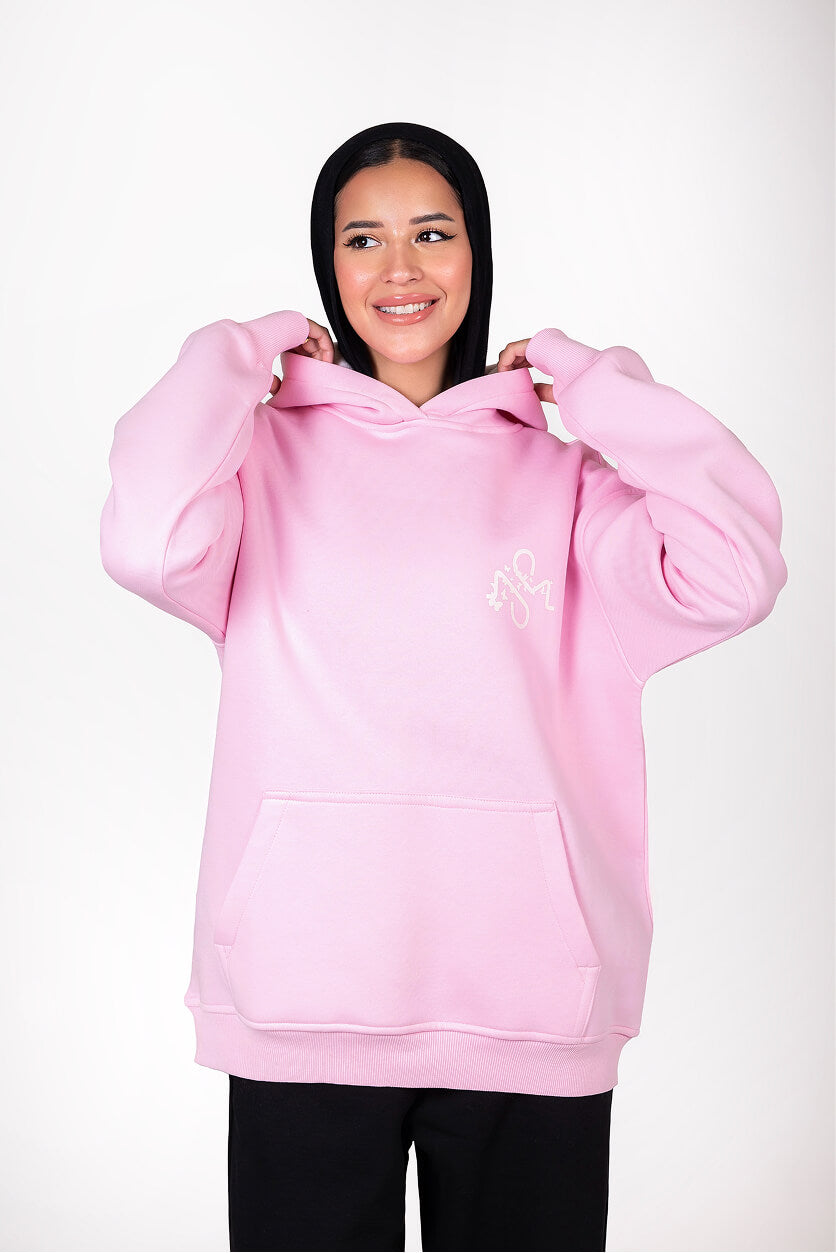 Pink Padded Hoodie Thumbhole Sleeve