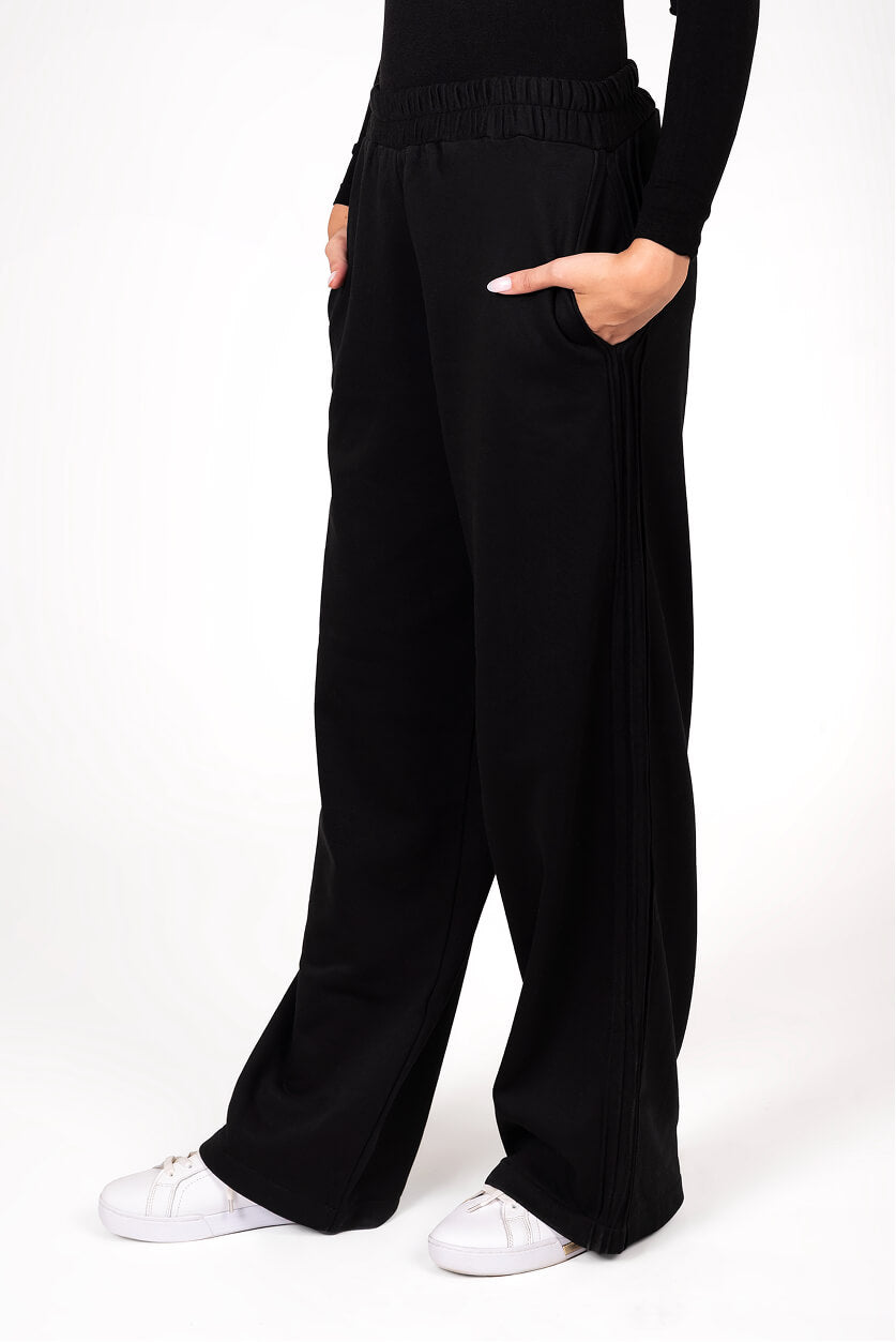 Black Double-Stripe Wide-Leg Pants