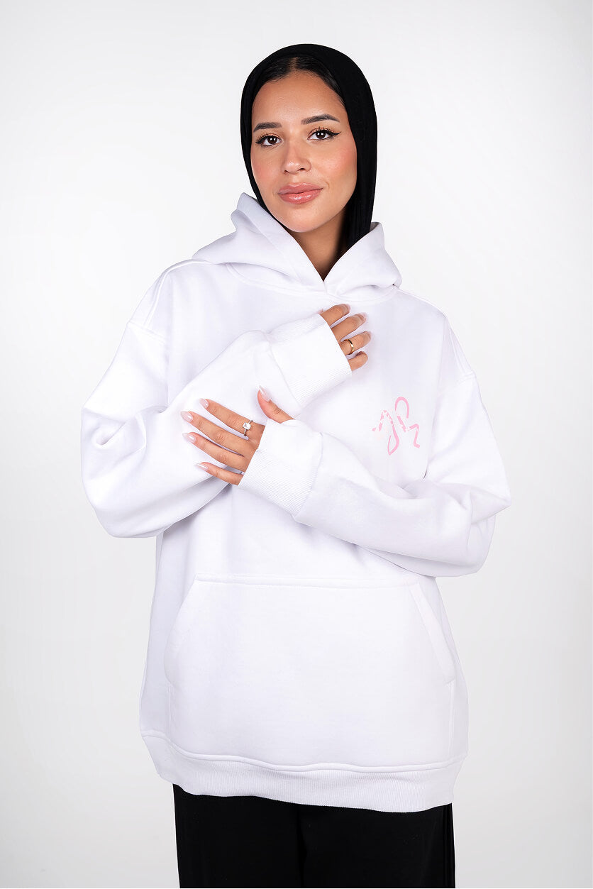 White Padded Hoodie Thumbhole Sleeve