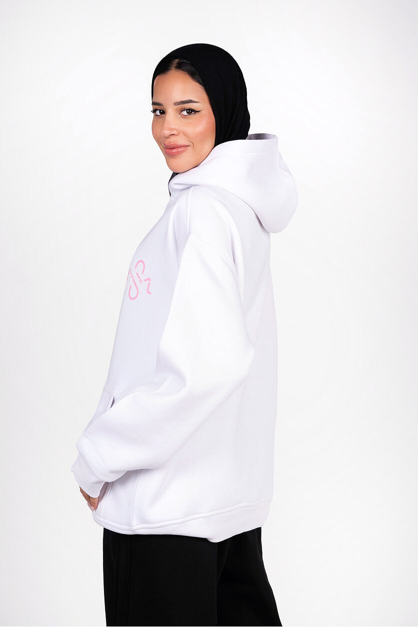 White Padded Hoodie Thumbhole Sleeve