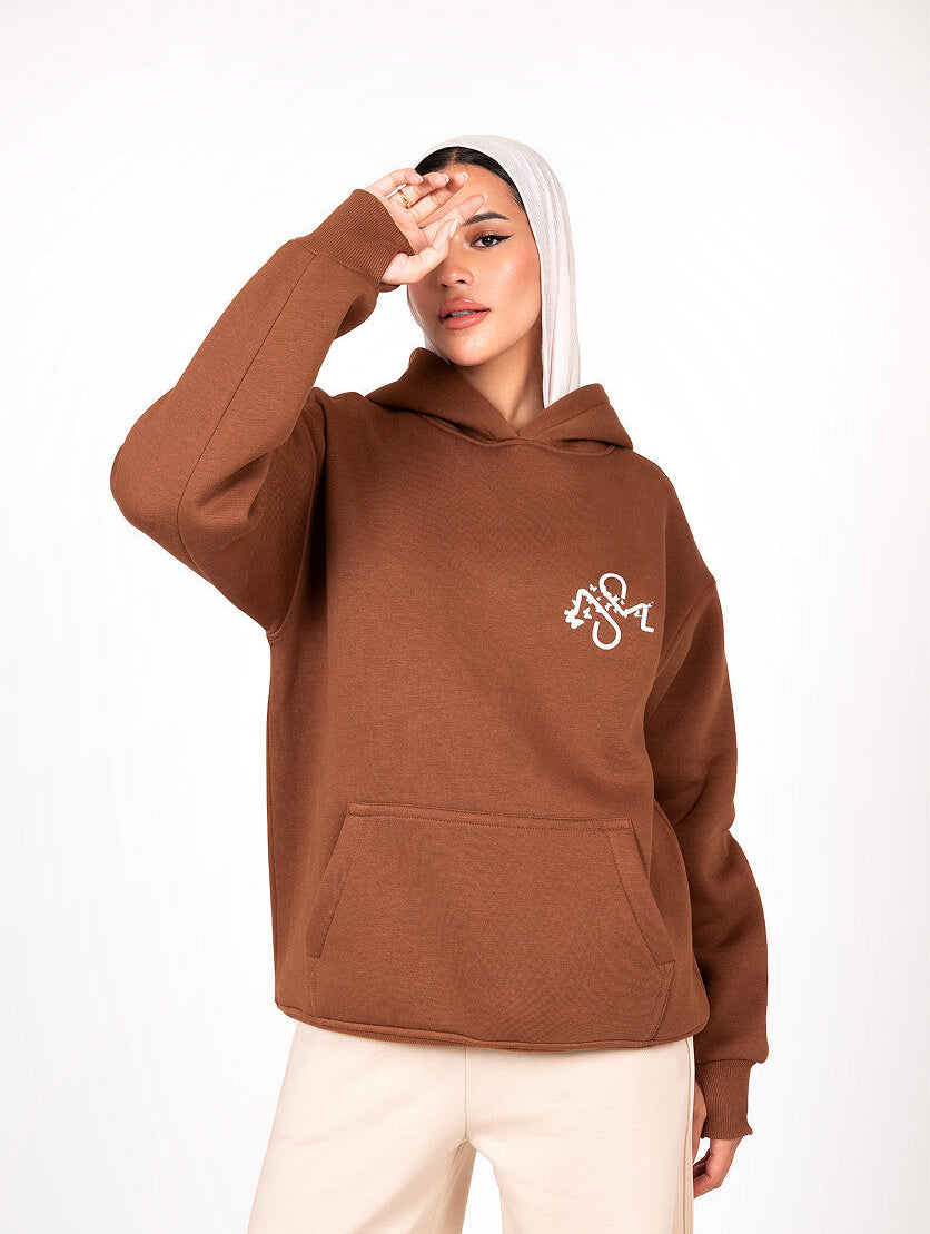 Brown Padded Hoodie Thumbhole Sleeve