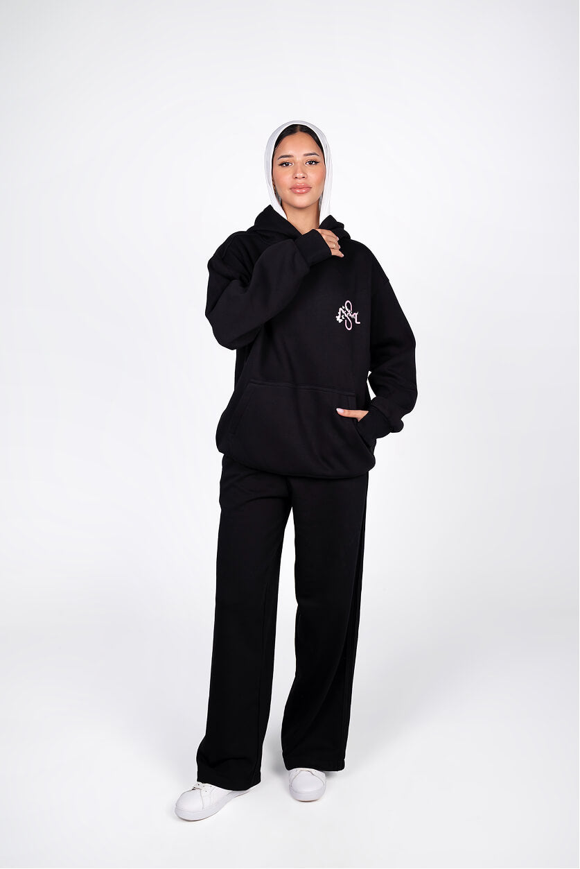 Black Padded Hoodie Thumbhole Sleeve