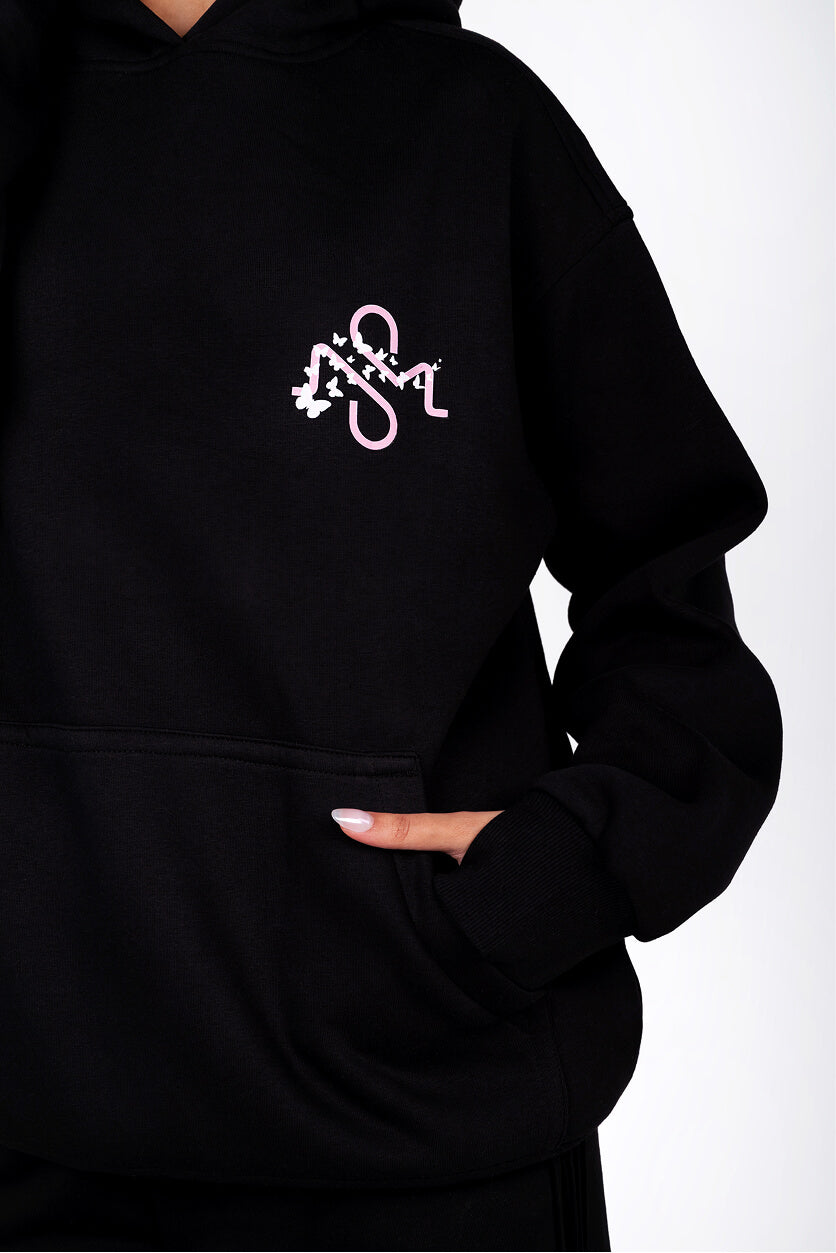 Black Padded Hoodie Thumbhole Sleeve