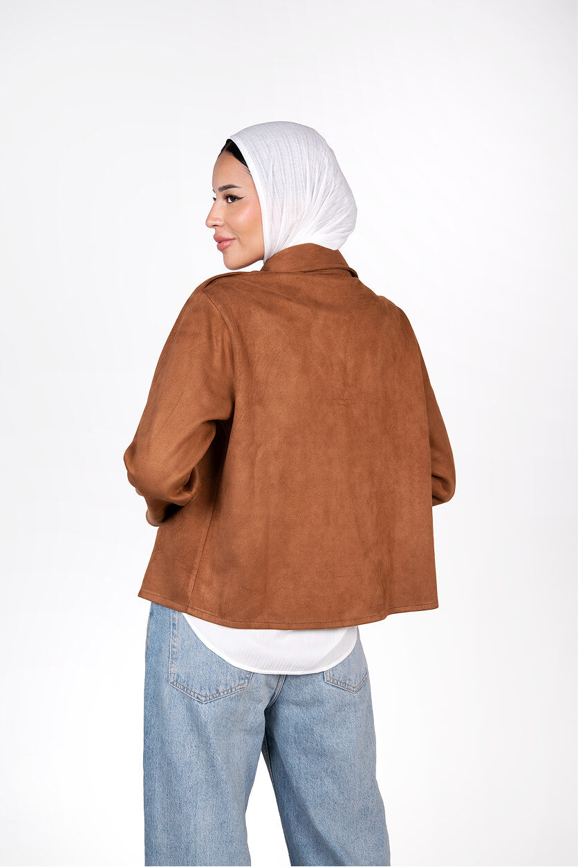 Brown Soft Suede Cropped Jacket