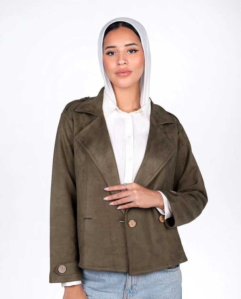 Olive Soft Suede Cropped Jacket