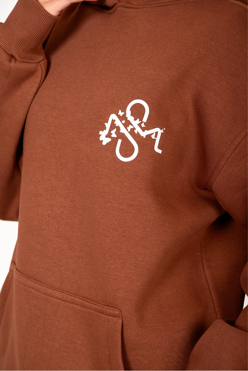 Brown Padded Hoodie Thumbhole Sleeve