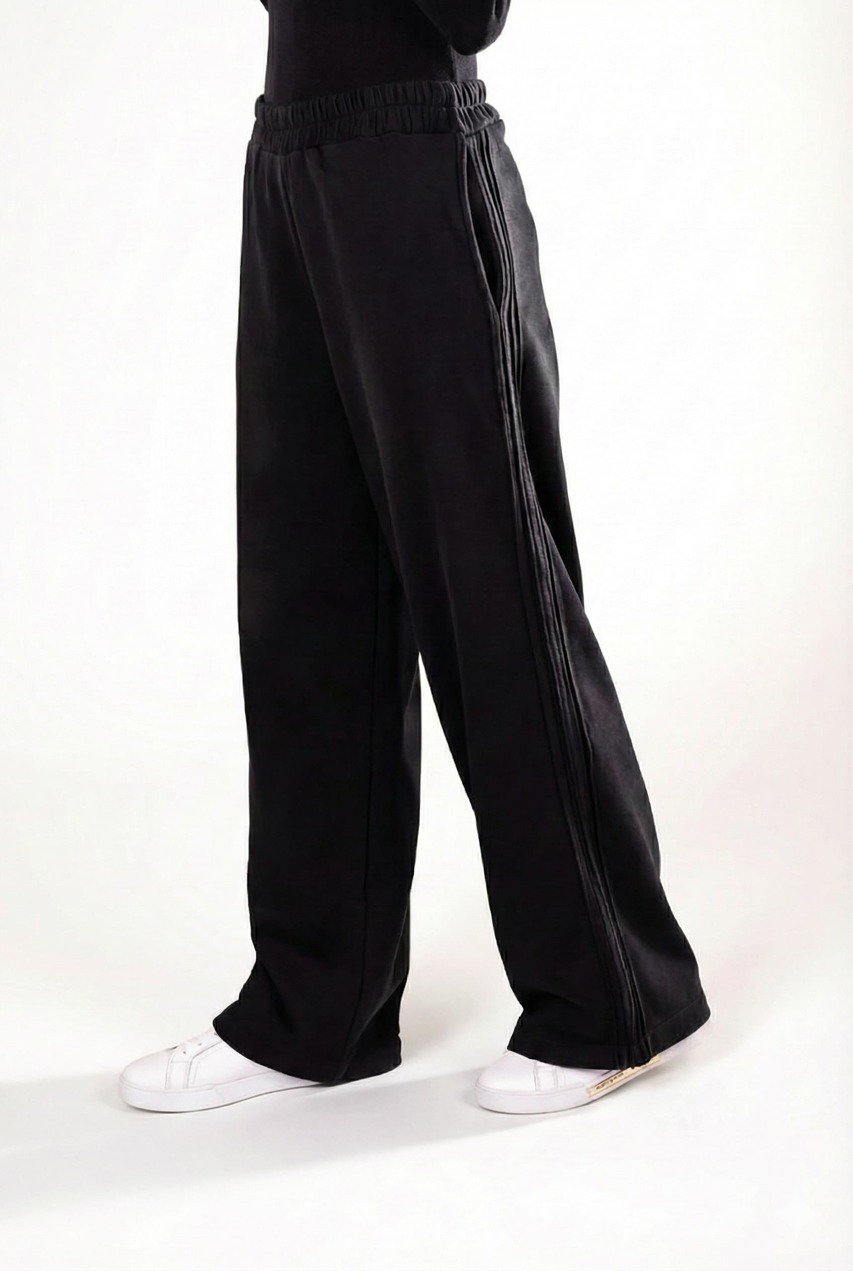 Black Double-Stripe Wide-Leg Pants